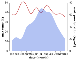 temperature and rainfall during the year in Dhupgari