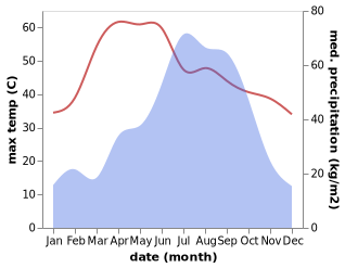 temperature and rainfall during the year in Bihariganj