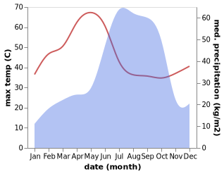 temperature and rainfall during the year in Bhilai