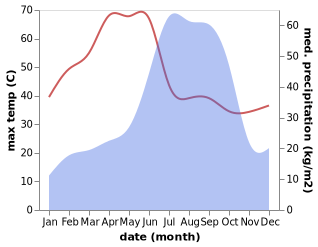 temperature and rainfall during the year in Chhuikhadan