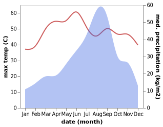 temperature and rainfall during the year in Naliya