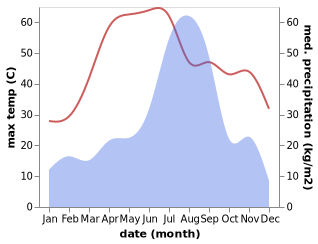 temperature and rainfall during the year in Firozpur Jhirka