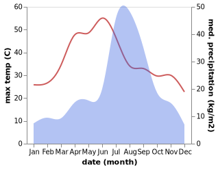 temperature and rainfall during the year in Dharamsala