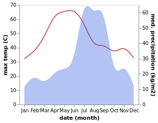 temperature and rainfall during the year in Bhitarwar