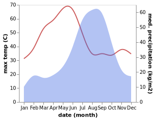 temperature and rainfall during the year in Raisen