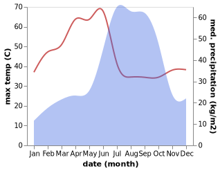 temperature and rainfall during the year in Bhandara