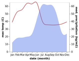 temperature and rainfall during the year in Daryapur