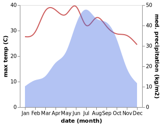 temperature and rainfall during the year in Phek