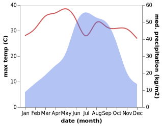 temperature and rainfall during the year in Saiha