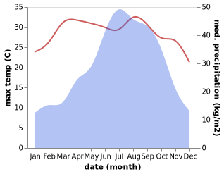 temperature and rainfall during the year in Zunheboto