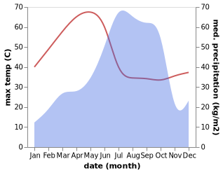 temperature and rainfall during the year in Binika