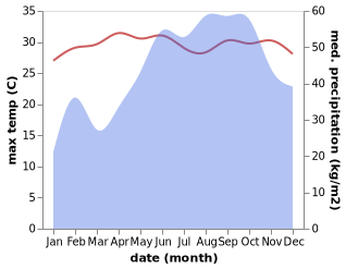 temperature and rainfall during the year in Puducherry