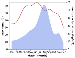 temperature and rainfall during the year in Bikaner