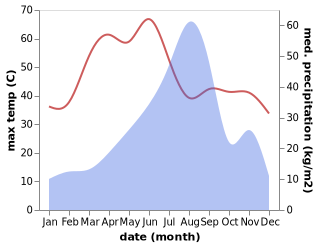 temperature and rainfall during the year in Jaitaran