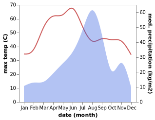 temperature and rainfall during the year in Merta