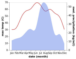 temperature and rainfall during the year in Pilibangan