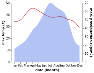 temperature and rainfall during the year in Kamalpur