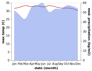 temperature and rainfall during the year in Peureulak