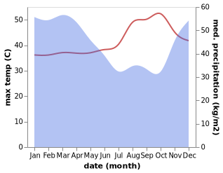 temperature and rainfall during the year in Baekrajan