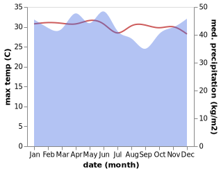 temperature and rainfall during the year in Parigi