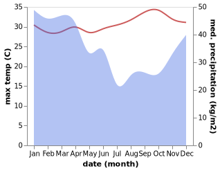 temperature and rainfall during the year in Baru