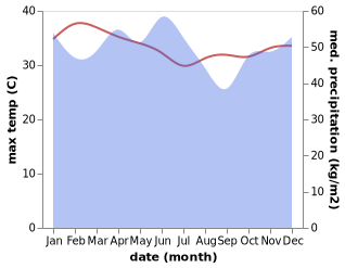 temperature and rainfall during the year in Isimu