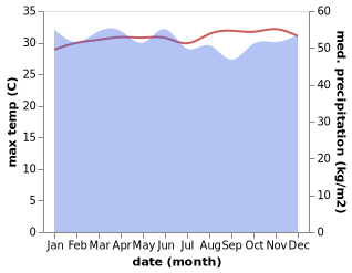 temperature and rainfall during the year in Abepura