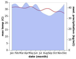 temperature and rainfall during the year in Tanjunggadang