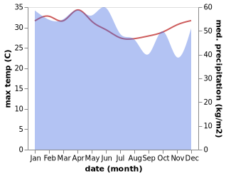 temperature and rainfall during the year in Amahusu