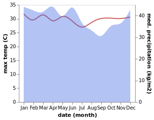 temperature and rainfall during the year in Beringinjaya