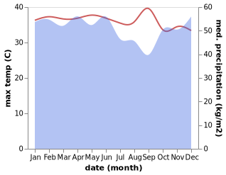 temperature and rainfall during the year in Nangapinoh