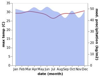 temperature and rainfall during the year in Kaimana