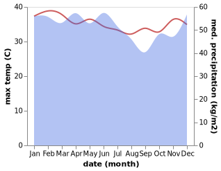 temperature and rainfall during the year in Muara Siberut