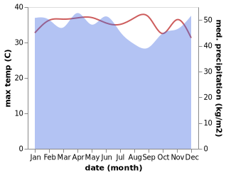 temperature and rainfall during the year in Tanjungampalu