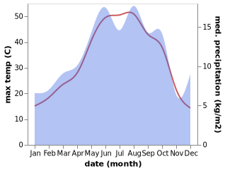 temperature and rainfall during the year in Miandowab