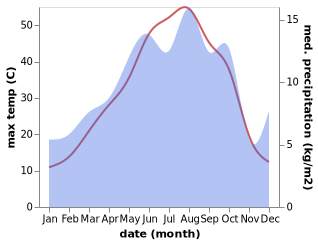 temperature and rainfall during the year in Shahin Dezh