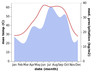 temperature and rainfall during the year in Bandar-e Khamir