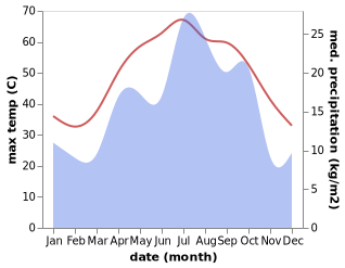 temperature and rainfall during the year in Sardasht-e Bashakerd