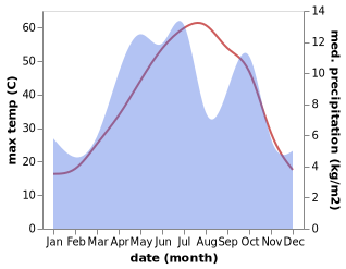 temperature and rainfall during the year in Zarand