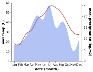 temperature and rainfall during the year in Darreh Gaz