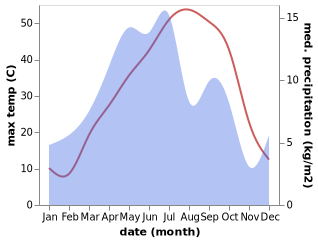 temperature and rainfall during the year in Torbat-e Heydariyeh