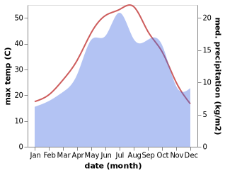 temperature and rainfall during the year in Shahrak-e Andisheh