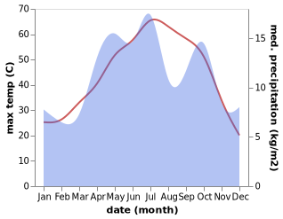 temperature and rainfall during the year in Bafq