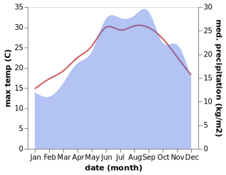 temperature and rainfall during the year in Bagnolo del Salento