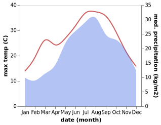 temperature and rainfall during the year in Bagnarola di Sopra