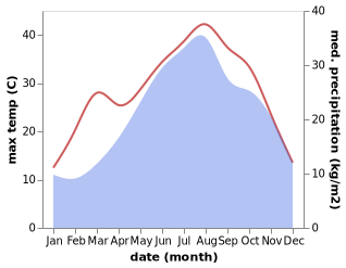 temperature and rainfall during the year in Budrione