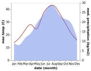 temperature and rainfall during the year in Bassano in Teverina