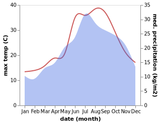 temperature and rainfall during the year in Oriolo Romano