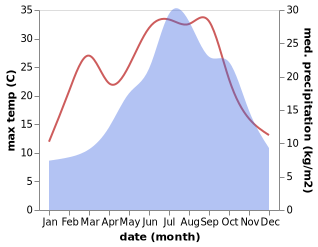 temperature and rainfall during the year in Albisola Superiore