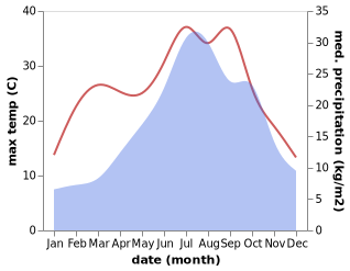 temperature and rainfall during the year in Bormida